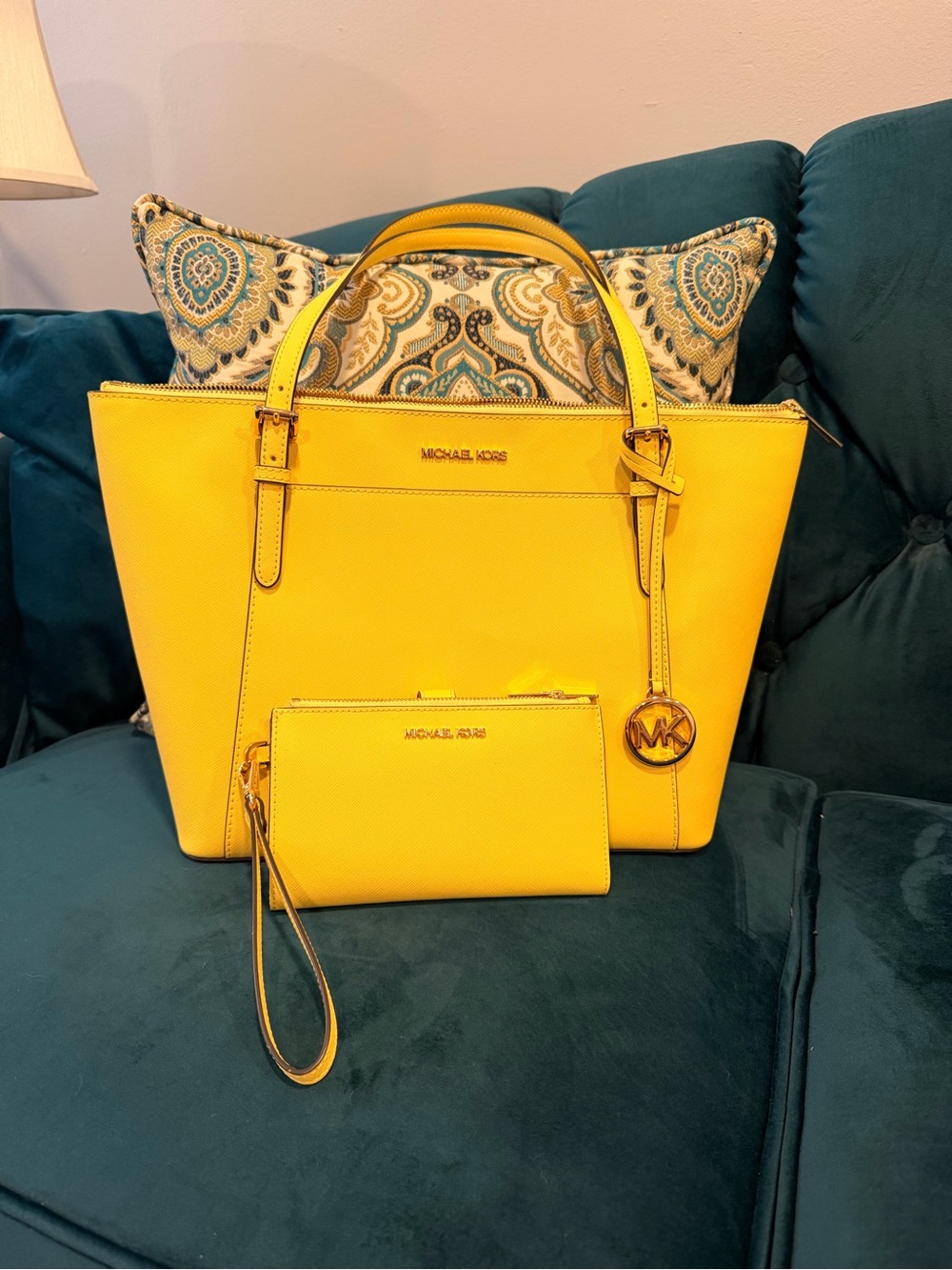 Michael Kors Bright Yellow Saffiano Leather Tote with Wristlet